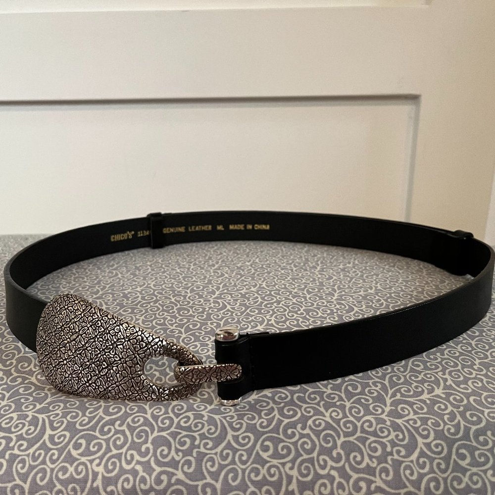 Chicos Black Leather Belt Sz ML